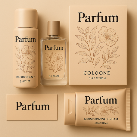 Four scented products including a cologne and moisturizer, all with floral designs.